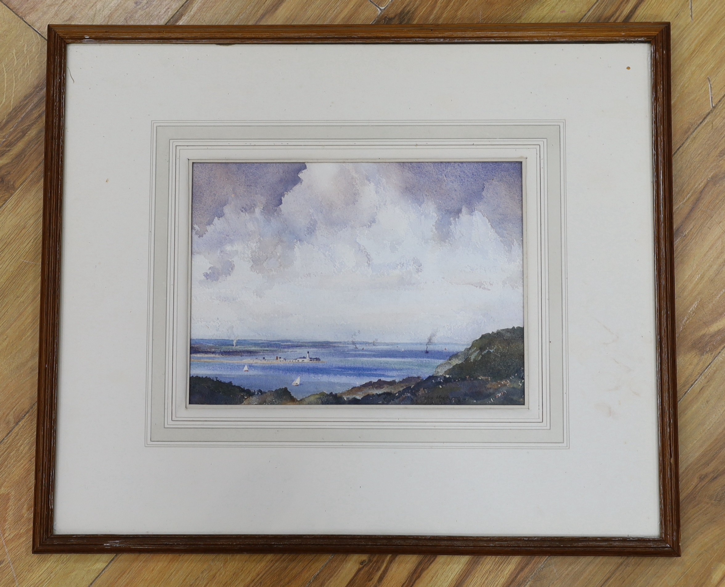 Rear Admiral Humfrey John Bradley Moore, CBE, RI (1898-1985), watercolour, Seascape with sail boats and further shipping, signed, 24 x 33cm